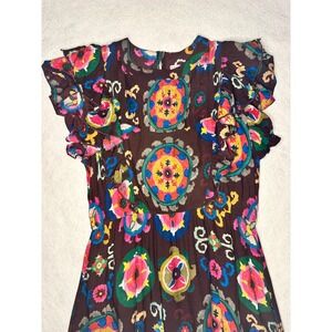 Sal‎ Rosa Boutique Boho Floral Print Dress Ruffle Sleeve Colorful Dress Size Lg
